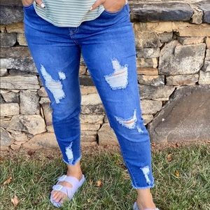 Jean joggers with elastic waistband